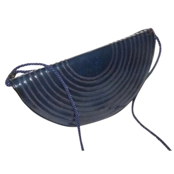 Fendi Navy Leather Stylized Fan 2-way Crossbody or Clutch - Picture 1 of 11